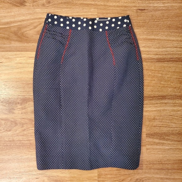 Yoana Baraschi Dresses & Skirts - Yoana Baraschi Designer Anthropologie Navy & White Polka Dot Pencil Skirt Size 4